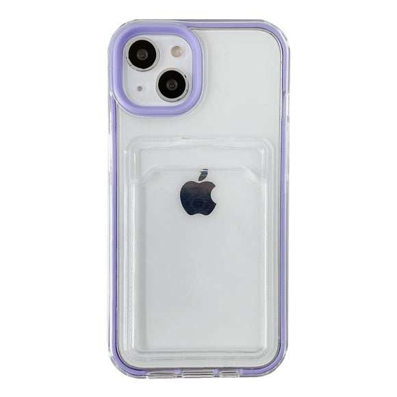 caseative candy color card Holder clear Shockproof Soft compatible with iPhone case (Purple,iPhone 13 Pro)
