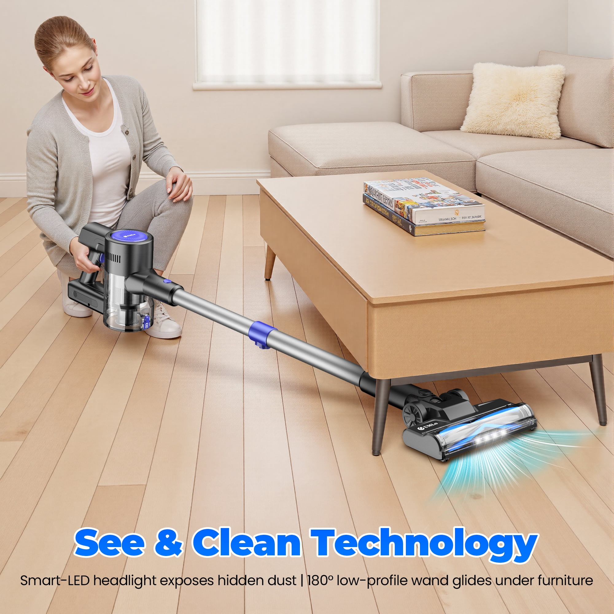 UMLo Cordless Vacuum Cleaner, 38000Pa/400W 50min 6-in-1 Lightweight Stick Vacuum Cleaners for Home Pet Hair Car Hardwood Floor Carpets, S500 Blue