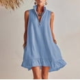 thumbnail image 2 of Kukoosong Women's Sleeveless Zip Collar Ruffle Hem Tank Mini Dress, Solid Color Loose Shift Dress with Side Pocket, Irregular Hem Short Summer Sundress, 2 of 7