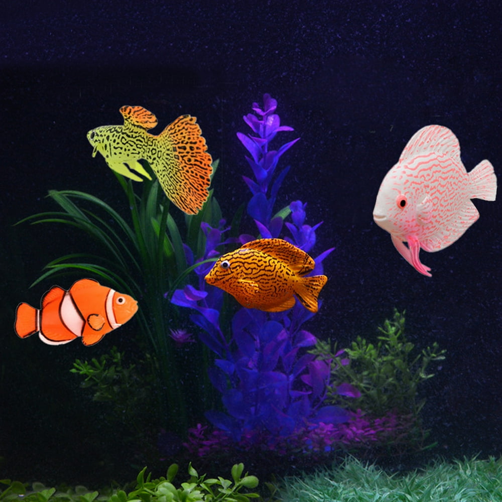 Tebru Fish Tank Ornament Fish,4PCS Aquarium Fish Tank Luminous Silicone