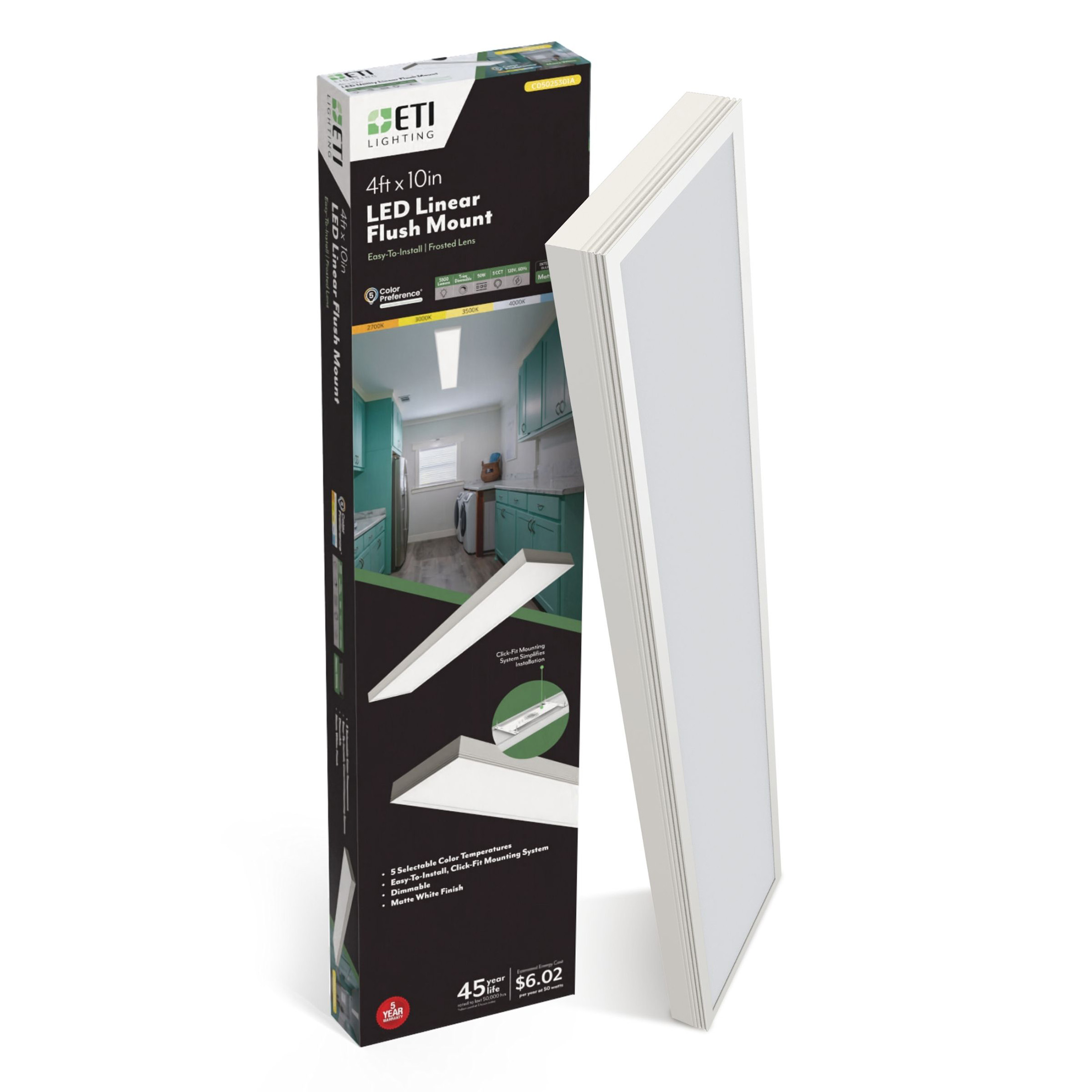 ETI 4 Ft. Modern LED Linear Flush Mount, Adjustable Color Temps photo 8
