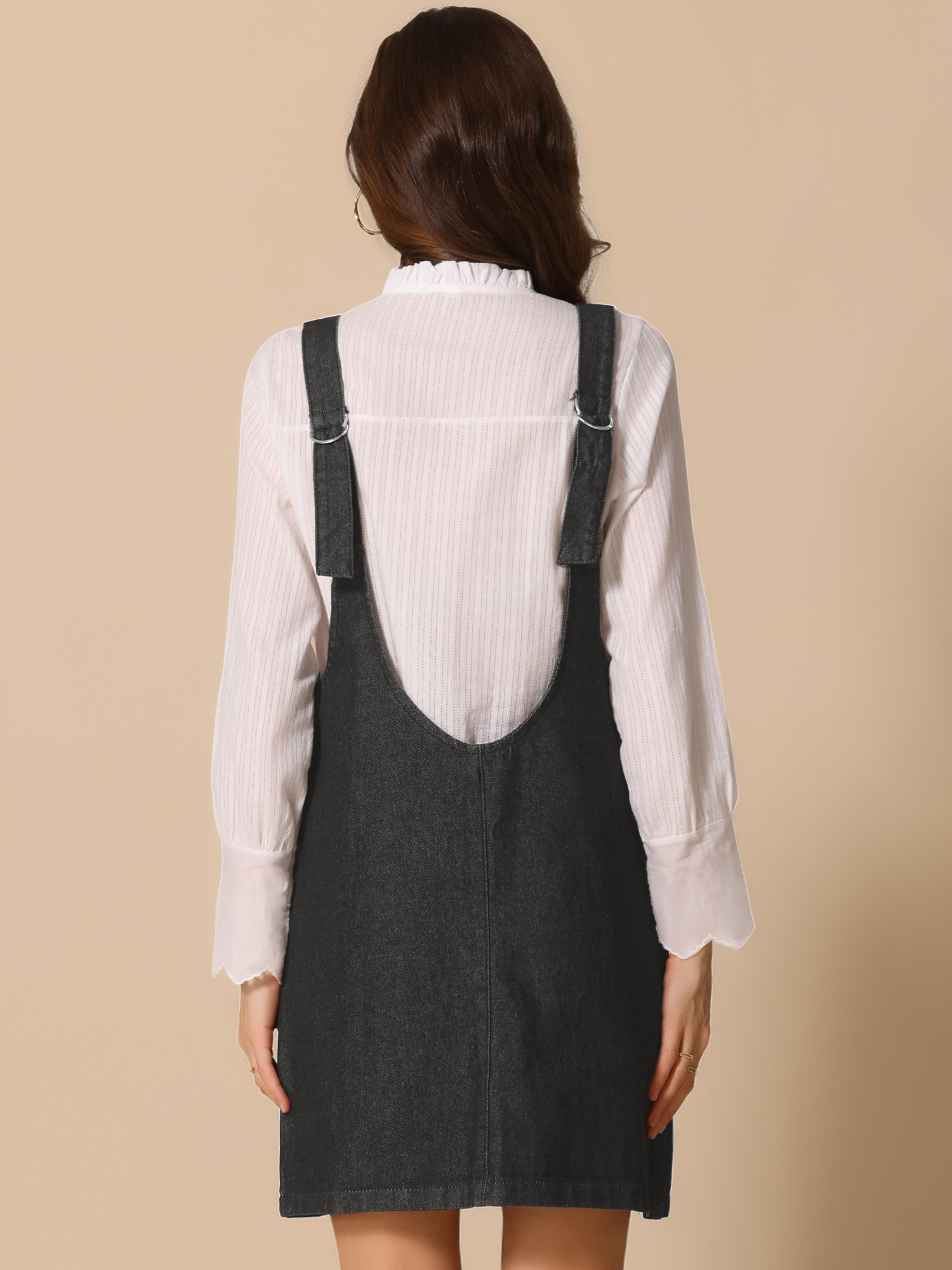 DARING DIVA Women's Sleeveless Adjustable Strap Denim Mini Pinafore Dress S Black