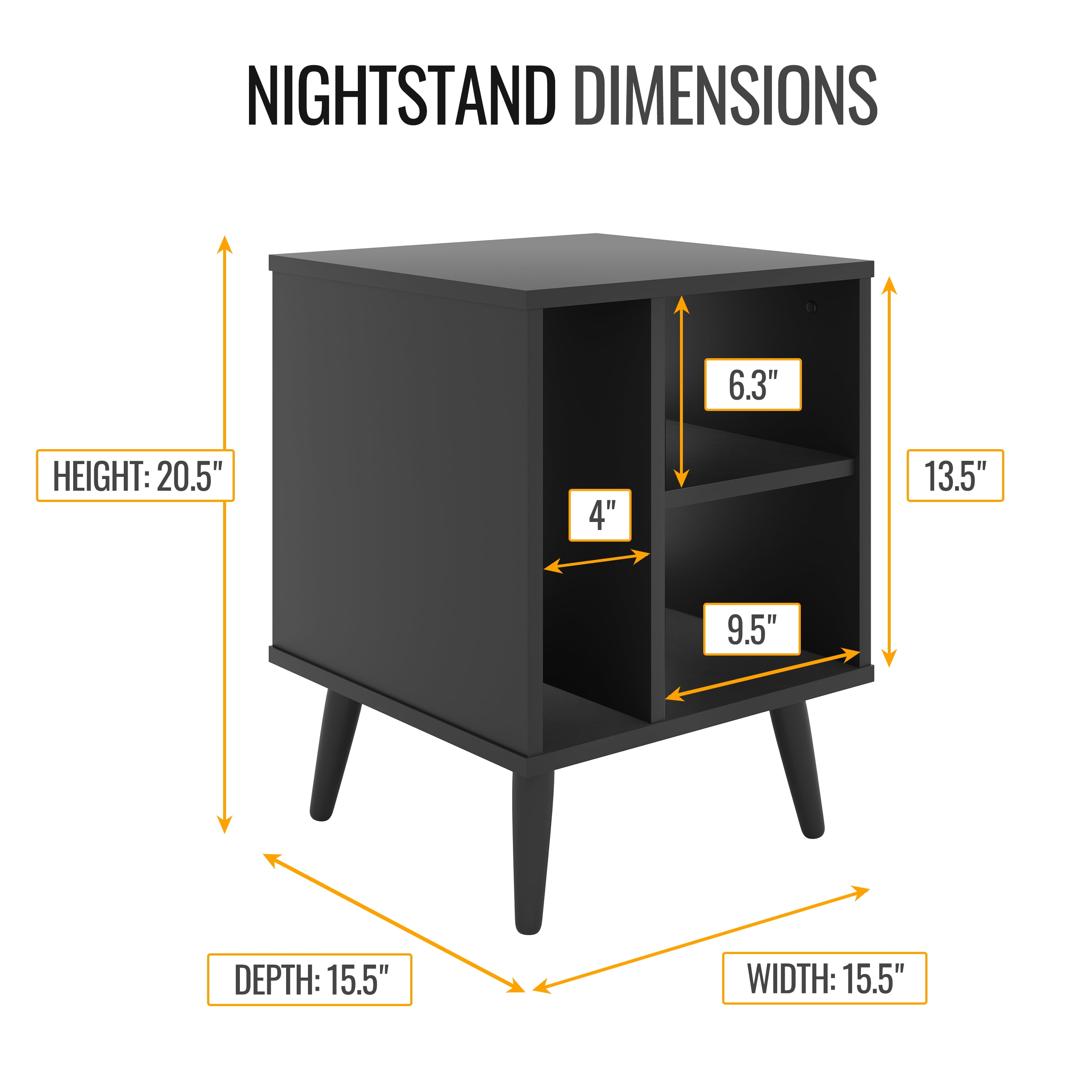 Boyd Sleep Warwick Mid-Century Modern Nightstand, Black