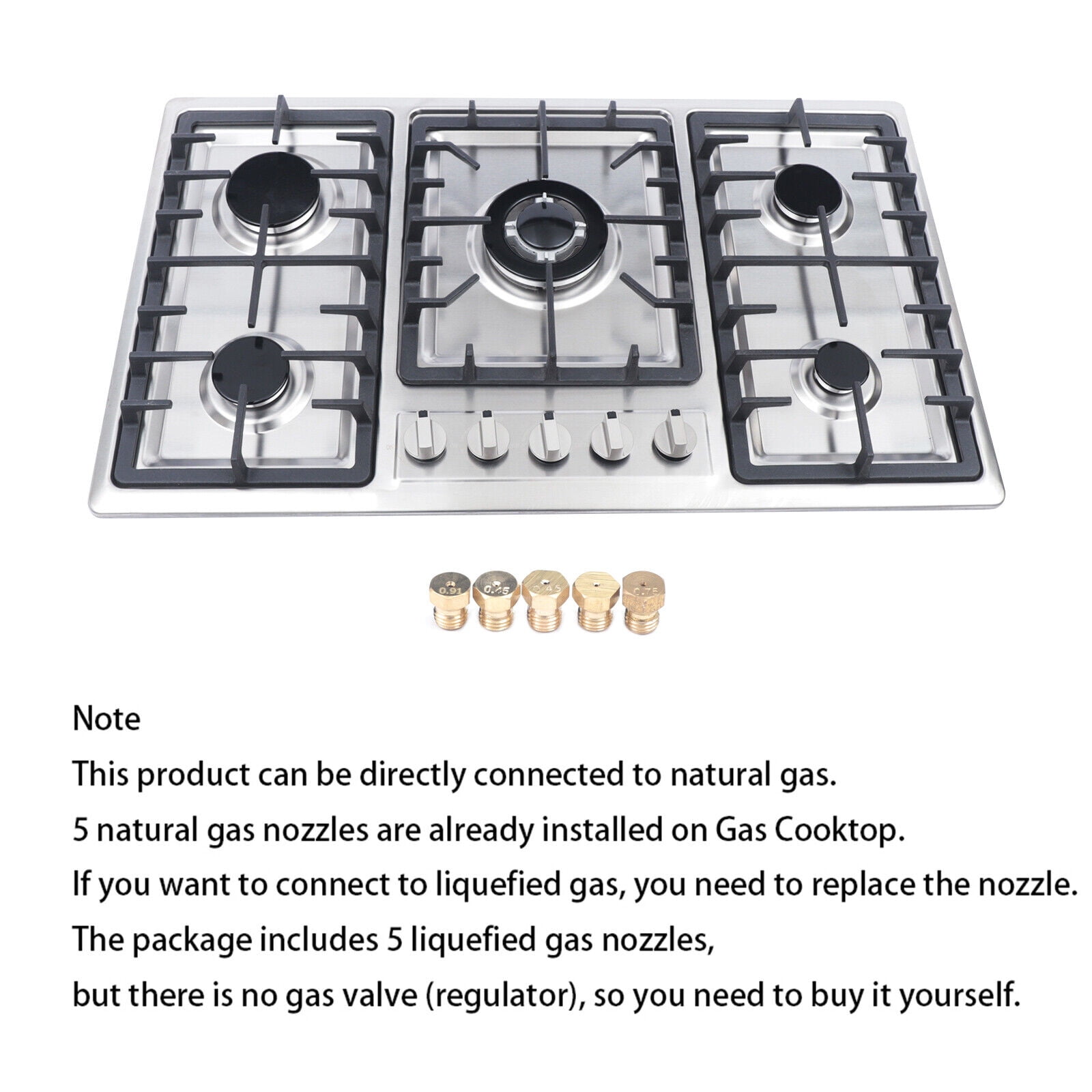 WUZSTAR 5 Burners Built-in Gas Cooktop,Stainless Steel Gas Hob Stove  Automatic Pulse Ignition Countertop Stove