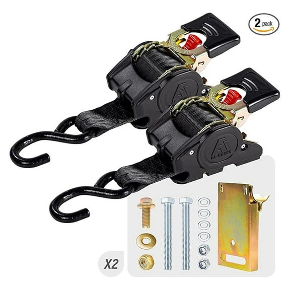 Heavy Duty Retractable Ratchet Straps (2 Pack) - 2 Inch x 9 Ft 3300lbs Break Strength, Tie Down Straps for Securing Cargo, Truck Rack Ratchet Strap Kit with S-