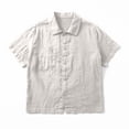 thumbnail image 5 of Qulqfy Lapel Women's Blouses Short Sleeve Solid Cotton Linen Casual Beige Spring Tops for Women Trendy Summer L, 5 of 7