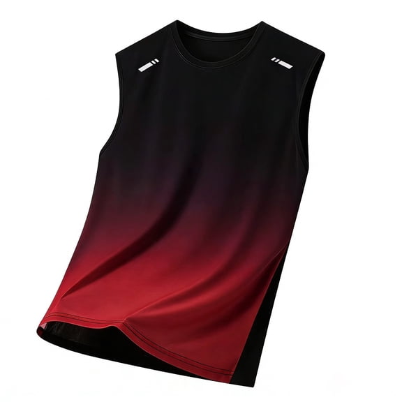 successthop Mesh Tank Top Men Crewneck Shirt Sleeveless Clothes Breathable Big and Tall Gradient Beach Outfits Red L
