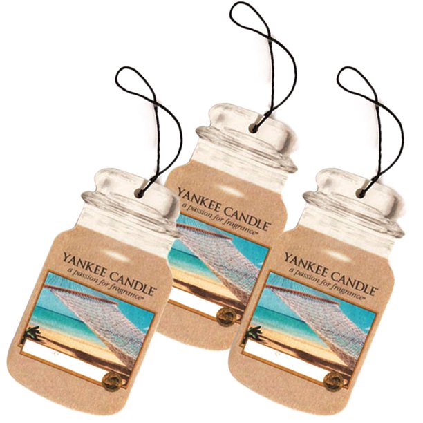 Yankee Candle Car Jar Classic Cardboard Car Air Freshener, Sun & Sand (3Pack)