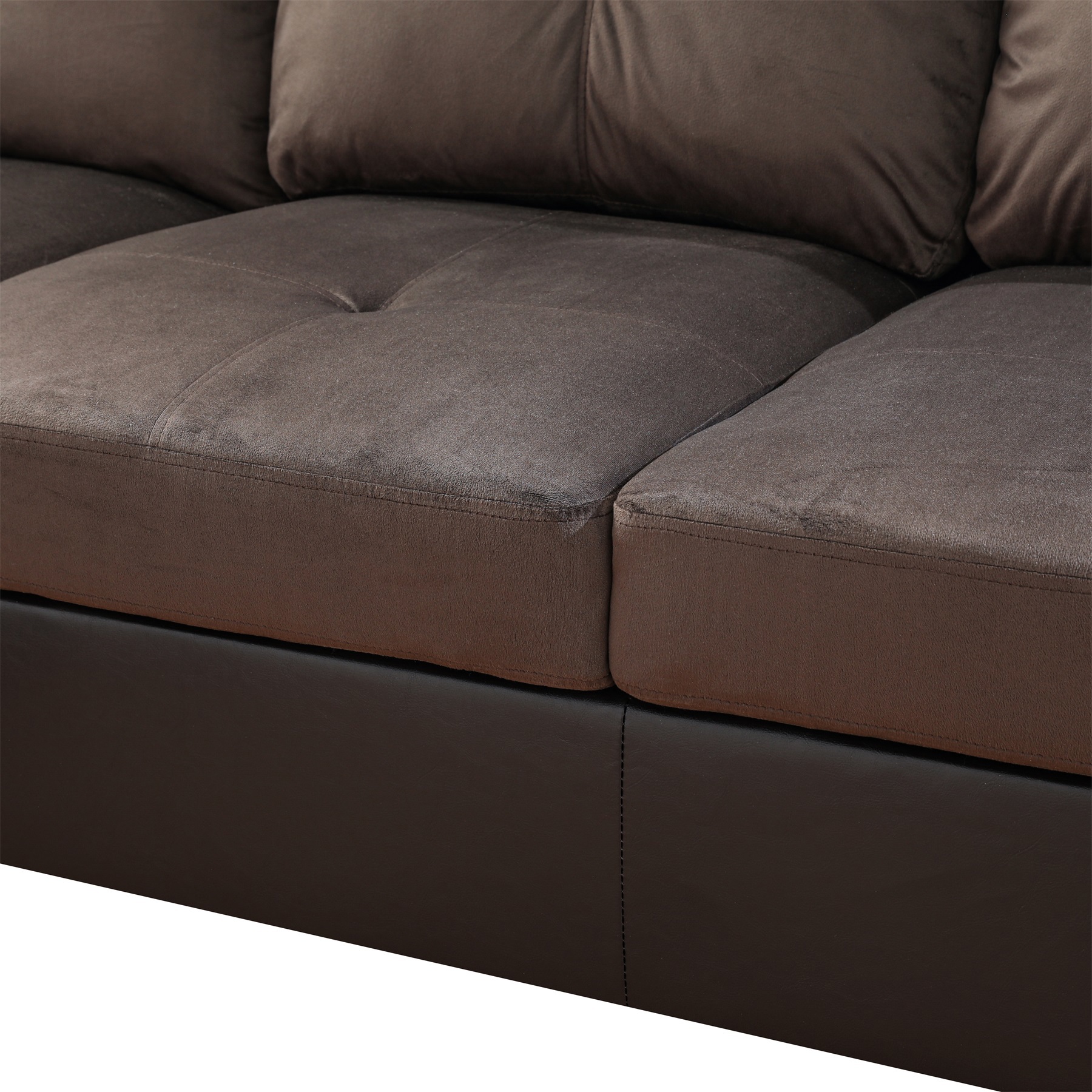 Hommoo Flannel & PVC L-Shaped Sectional Couch and Sofa Set, Modern Living Room Furniture Set, Left Side, Dark Brown