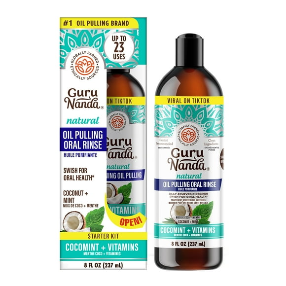 GuruNanda Oil Pulling with Cocomint, Essential Oils & Vitamins D3,E,K2 - Natural Mouthwash - 237 ml