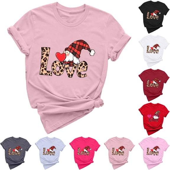VKOYWKM Womens T Shirts Valentines Day Shirt Romantic Heart Graphic Tees Short Sleeve Casual Spring Tops Hoiday Crew Neck Loose Fit Valentine T-Shirts