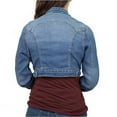 thumbnail image 6 of JuicyTrendz Women’s Cropped Denim Jacket – Button-Down, Long Sleeve, Stylish Cropped Stretch Coat Mid Blue XL, 6 of 7