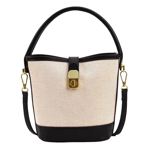 Fashionable Crossbody Bag with Adjustable Shoulder Strap Splicing Bucket Bag Top-Handle Shoulder Handbag for Women Shopping Travel (Black)