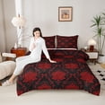 thumbnail image 4 of Feelyou Rose Floral Full Size Comforter Sets, Damask Bow Black Red Bedding Sets, 3pcs, 4 of 8