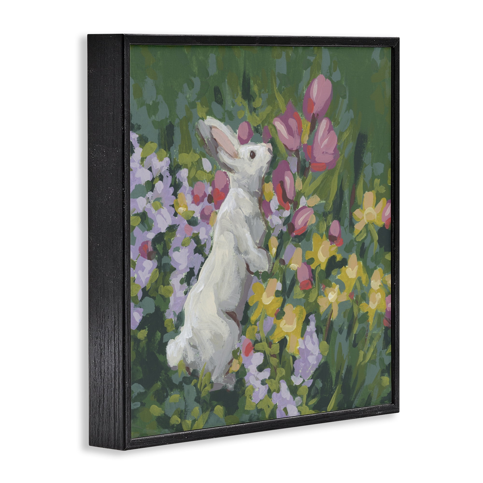 Stupell Industries Bunny in Garden Impression Black Framed Giclee Art, design by June Erica Vess