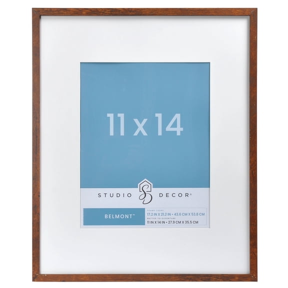 Studio Decor 11" x 14" Honey Narrow Belmont Picture Frame with Mat - Includes Pre-attached Hanging Hardware, Horizontal or Vertical Display - 1 Pack