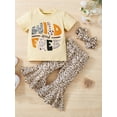 thumbnail image 2 of Bagilaanoe 3pcs Toddler Baby Girl Long Pants Set Letter Print Short Sleeve T-Shirts Tops + Flare Trousers + Headbands 1T 2T 3T 4T 5T 6T Kids Casual Outfits, 2 of 9