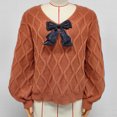 thumbnail image 7 of Fesfesfes Women's V-Neck Bow Decorated Knit Sweater with RibbedLong Sleeve Soft Warm Cozy Casual Pullover Top for Fall Winter Daily Wear, 7 of 7