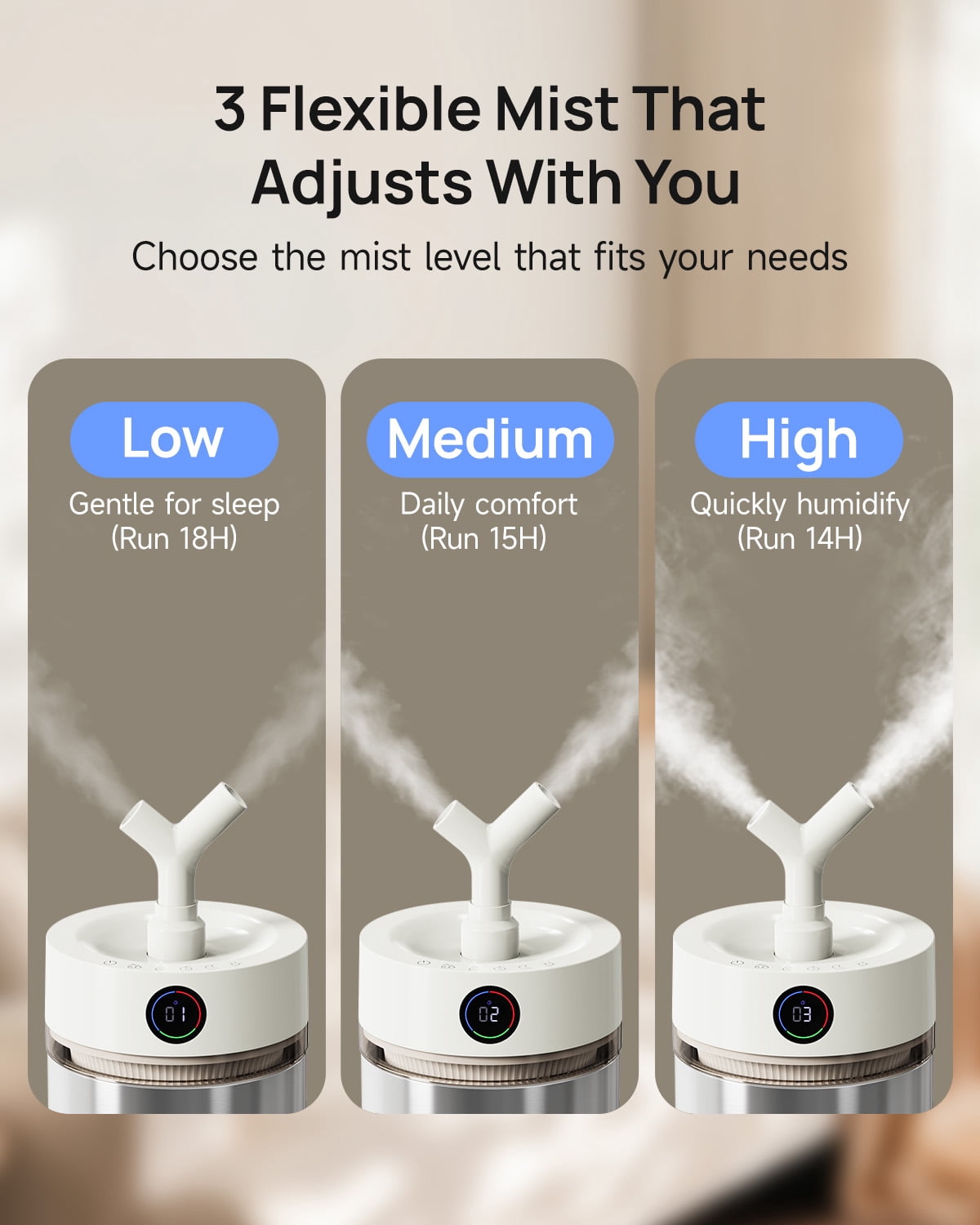 Stainless Steel Humidifier for Room, 4L/1Gal Cool Mist Humidifiers for Bedroom, Dishwasher Safe Humidifier Large Room with Diffuser, Humidifiers for Baby Nursery Living Room Office Plant