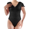 thumbnail image 1 of Women's Soild Color Lace V Open Back Design Jumpsuit Tops Hide Tummy, 1 of 4