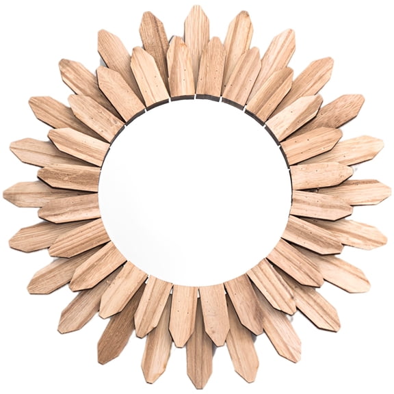Wood Round Mirror, 11.8 x 6.3 in / 30 x 16 cm Sunburst Bohemian Handcrafted Paulownia Decorative Wall Mirror with Sunflower Petal Design for Entryway Bedroom Living Room Bathroom Photography Props