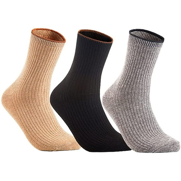 Lian LifeStyle Women's 3 Pairs Cute & Comfortable Wool Crew Socks Size 6-9 HR1612, Color Beige, Black, Grey