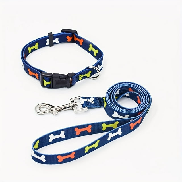 Fashionable Printed Dog Collar & Leash Set - Durable and Comfortable for Small to Medium Pups - Adjustable Walking Kit - Safe and Stylish Pet Supplies