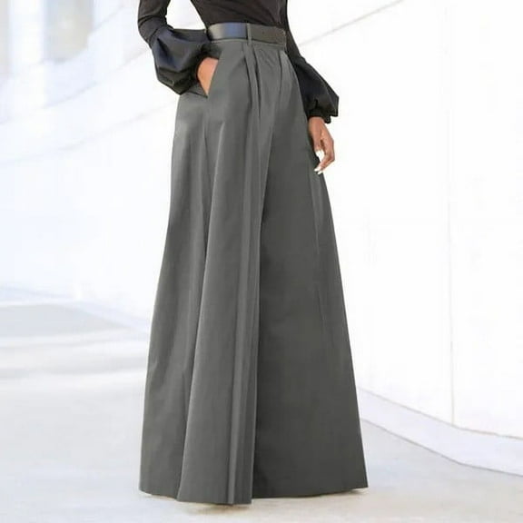 Tyiszil Palazzo Trendy Pants for Women High Waist Solid Elastic Wide-Leg Pants