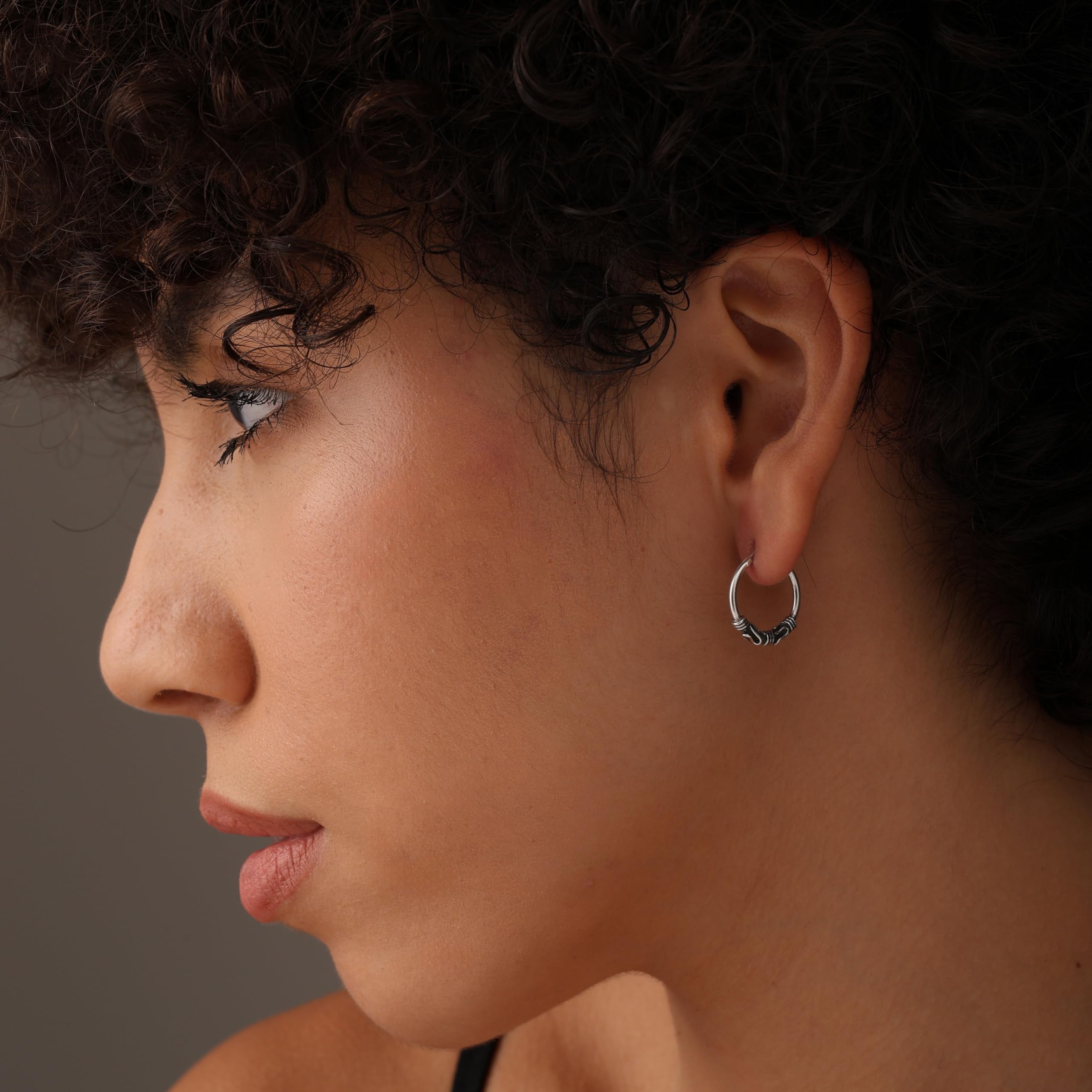 LeCalla Hypoallergenic Balinese Antique Sterling Silver Hoop Earrings, Small Set of 2 Pairs (14mm, 16mm)