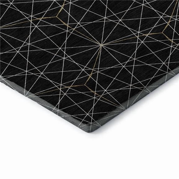 HomeRoots 677853 8 x 10 ft. Black & Ivory Geometric Transitional Washable Machine Made Rectangle Area Rug with UV Protection