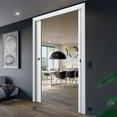 thumbnail image 3 of Sliding French Double Pocket Doors with Frosted Glass | Veregio 7339 White Silk | Kit Trims Rail Hardware | Solid Wood Interior Bedroom Sturdy Doors-60" x 96" (2* 30x96), 3 of 6