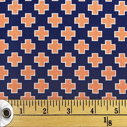 Fabric Creations Navy Blue with Orange Crosses Fat Quarter Pre-Cut Fabric - 18" x 21" / 45cm x 53cm
