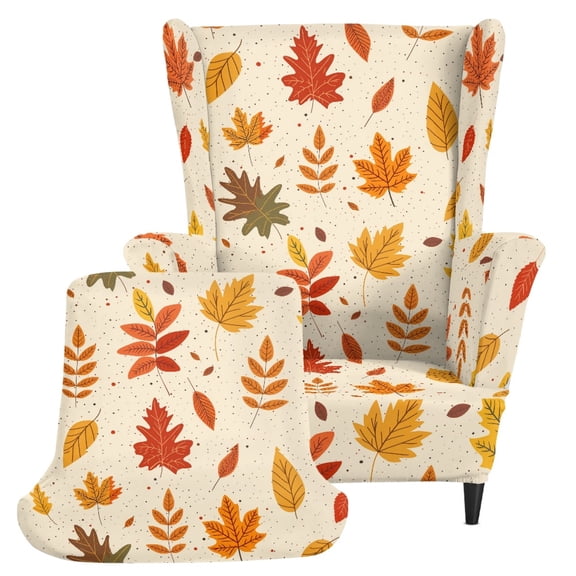 HELLHERO 2-Piece Elastic Edge Wingback Chair Slipcover, Autumn Maple Leaf Spandex Non-slip Wingback Chair Cover for Living Room Bedroom