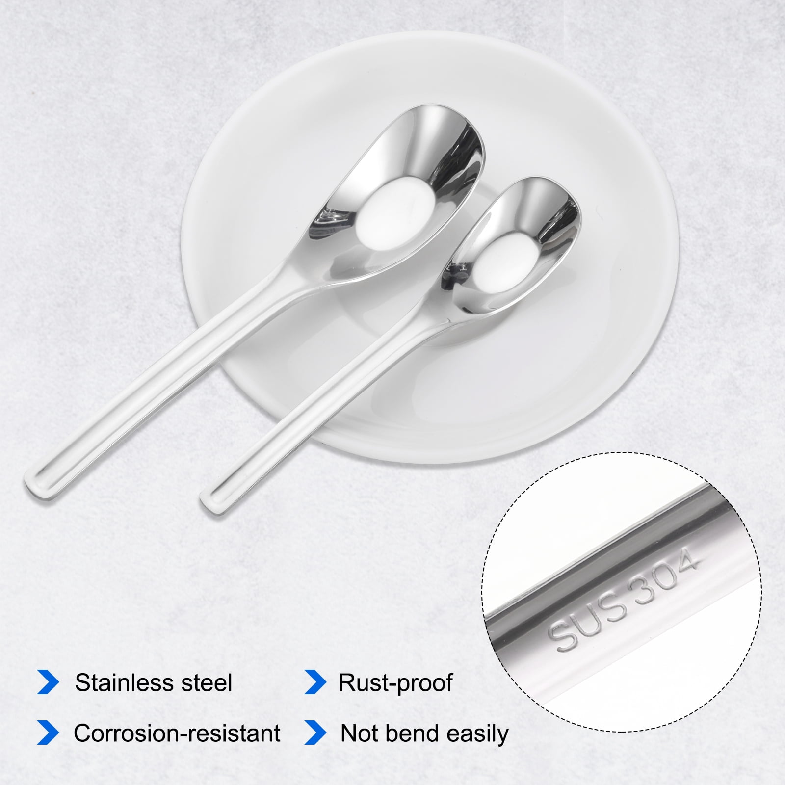 Unique Bargains 4Pcs Stainless Steel Small Chinese Soup Spoons 6.9" Silver