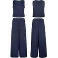 thumbnail image 5 of Roylamp Women's Summer 2 Piece Outfits Round Neck Crop Basic Top Cropped Wide Leg Pants Set Jumpsuits High quality, 5 of 5