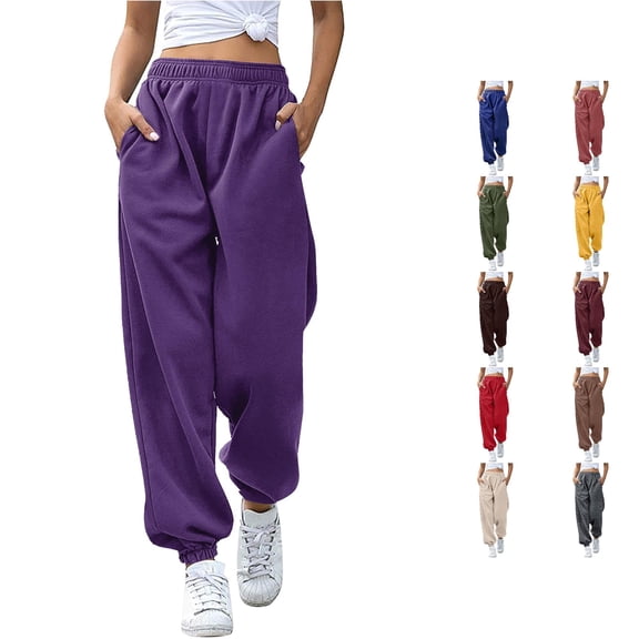 NinXxx Women's Bottom Sweatpants Joggers High Waisted Yoga Pants with PocketsPurple S