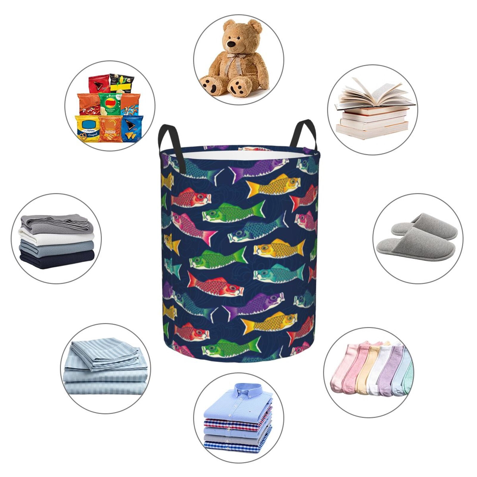 Large Laundry Basket with Handles - Colorful Carp Streamer 1 Kids Baby Dirty Clothes Laundry Hamper for Bedroom Aesthetic