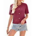 thumbnail image 2 of Women's Summer Cardigan Short Sleeve Cropped Cable Knit Open Front Wine Red M, 2 of 10