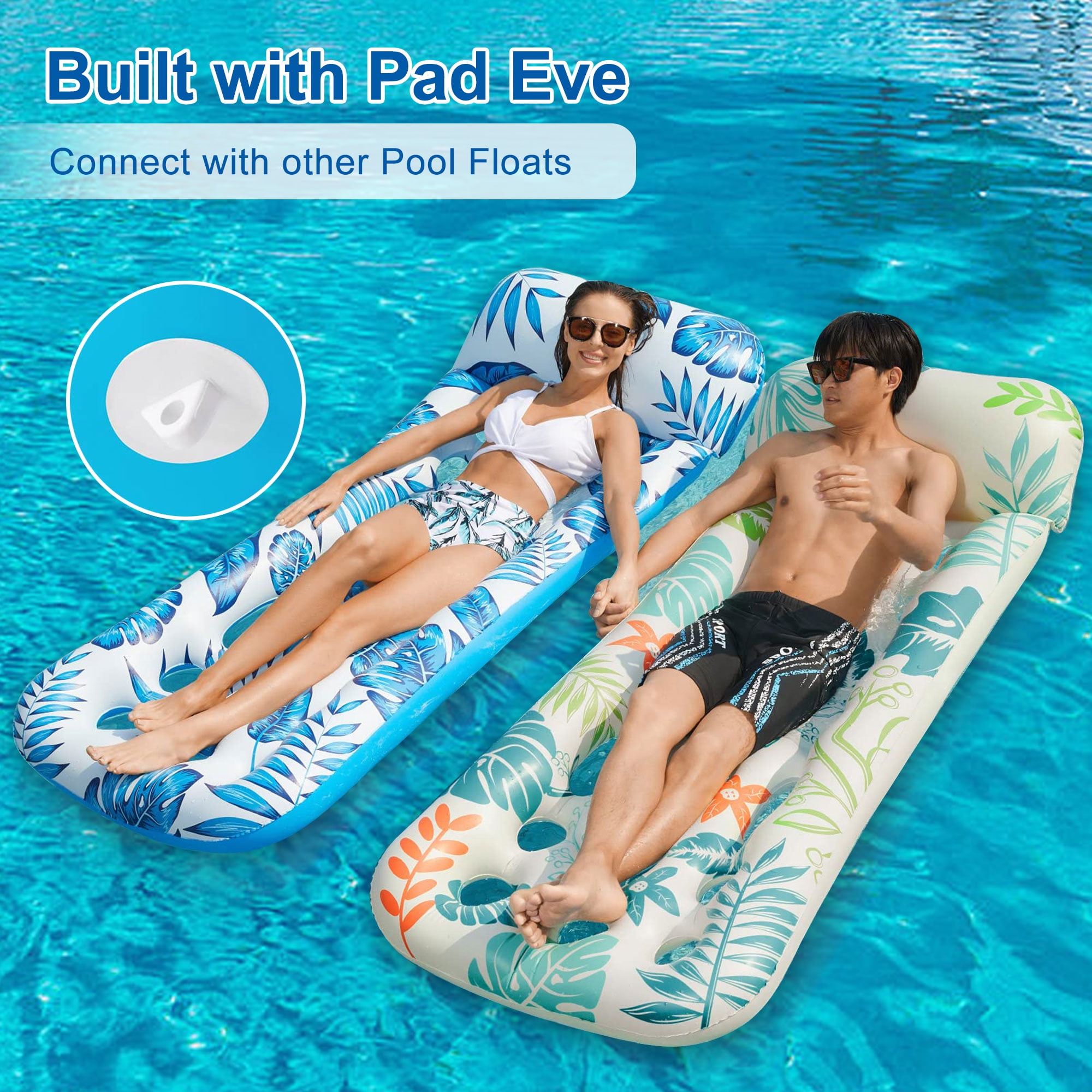 Inflatable Pool Float Lounge, 2Pack Pool Floaties Rafts for Adults Floating Pool Lounger Sun Tanning Floats Cool Water Floaty for Swimming Pool Lake Float Beach Pool Party Toys