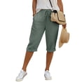 thumbnail image 5 of JJHGVB Cotton Linen Capris for Women Pedal Pushers for Women Linen Bermuda Shorts for Women Dress Shorts Cotton Linen Pants Below the Knee Wide Leg Shorts for Women Beach Resort Pants Green XL, 5 of 8