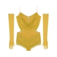 thumbnail image 6 of Linjinx Womens Latin Salsa Dance Leotard Glitter Rhinestones Fringe Dance Bodysuit with Gloves Yellow M, 6 of 6