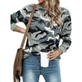 thumbnail image 2 of TWZH Women Camouflage Print Contrast Long Sleeve Crewneck Casual Loose Sweatshirt Top, 2 of 5