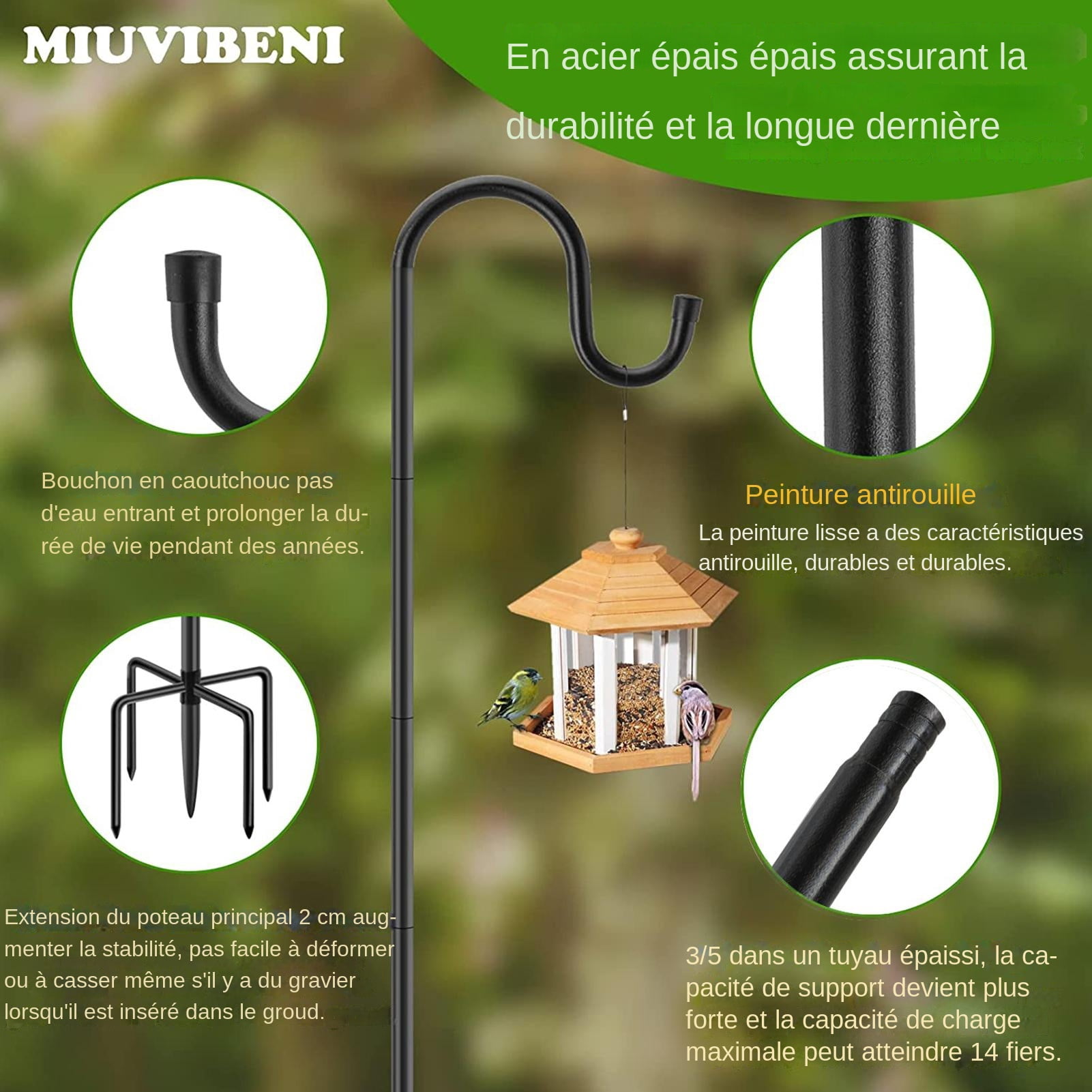 Double Shepherds Hooks For Outdoor, Bird Feeder Pole Shepherds Hook, Heavy Duty Iron Adjustable Hook Outside With 5 Prongs Base For Outside
