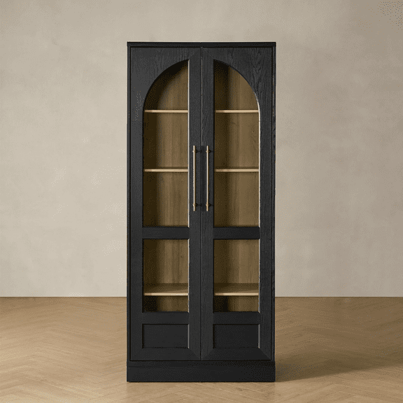 Mopio Blake Tall Display Cabinet, Kitchen Buffet Pantry Cabinet, Trophy Display Case, Storage Cabinet Scratch Resistant Acrylic, Modern Farmhouse Curio Cabinet with Doors & Shelves (Arched, Black)