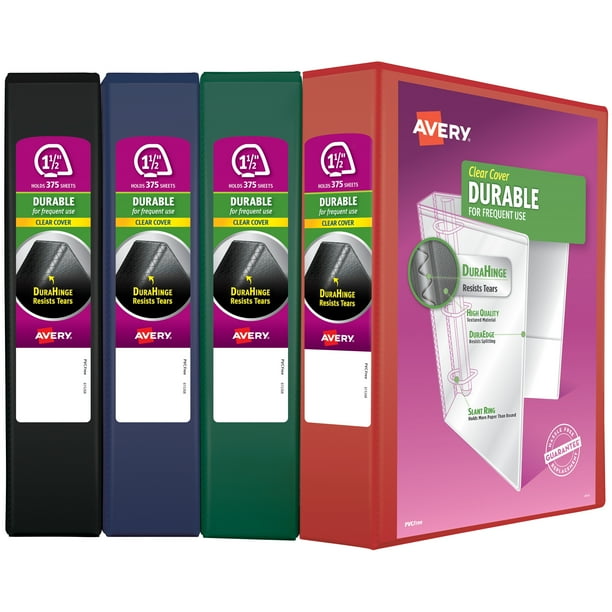 Avery 1.5" Durable View Binder, Slant Ring, 4 Binders (Assorted Colors