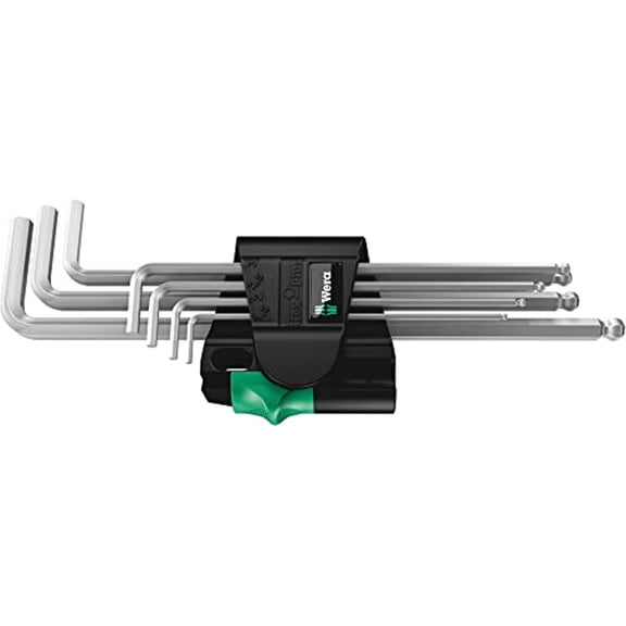 Wera 05022101001 Magnetic Chrome-Plated Ball End Hex Metric L-Key Set, 7 Piece