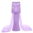 thumbnail image 2 of IBTOM CASTLE Pregnant Women Elegant Maternity Off Shoulders Half Circle Mermaid Chiffon Fitted Gown Slim Maxi Photography Dress XL Light Purple, 2 of 5