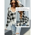 thumbnail image 7 of Xuanfei Women Plaid Deep V Neck Long Sleeve Fringed Ripped Crop Sweater, 7 of 7