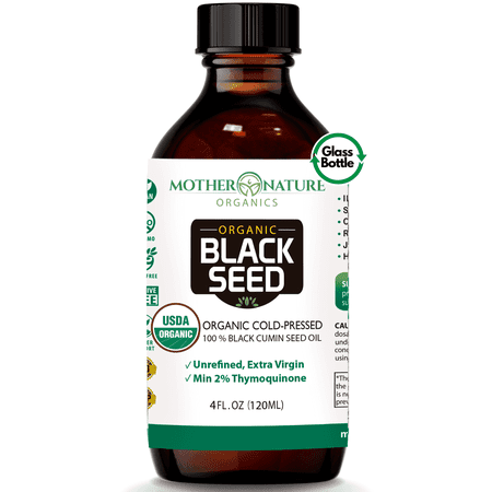 USDA Organic Black Seed Oil (4oz ) Premium Cold Pressed, Non-GMO, Unrefined, Vegan Nigella Sativa Oil High Potency Aids in Digestive Health, Immune Support, Brain Function, Joint Mobility
