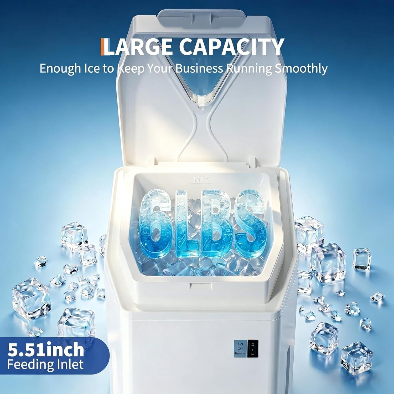 Commercial Electric Ice Shaver – 300LB/H Snow Cone Machine with 6L Storage, Adjustable Ice Texture, 500W 500RPM Snow Cone Maker for Home, Bars, Cafes, Parties – White